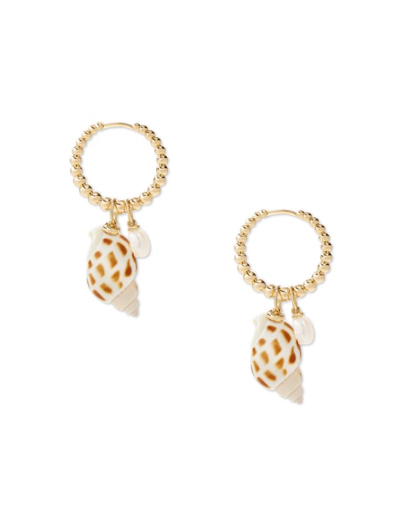 Oleana Gold Huggie Earrings in Spotted Shell